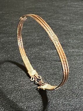 Artisan Rose Gold Wire Wrapped Hook Bangle Bracelet Non Magnetic